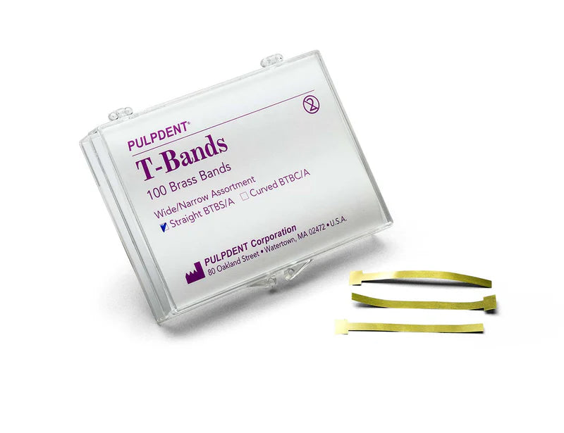 Brass Bands, T Type, - .002/.05mm Thick (Box of 100), Straight - Narrow (5/32)