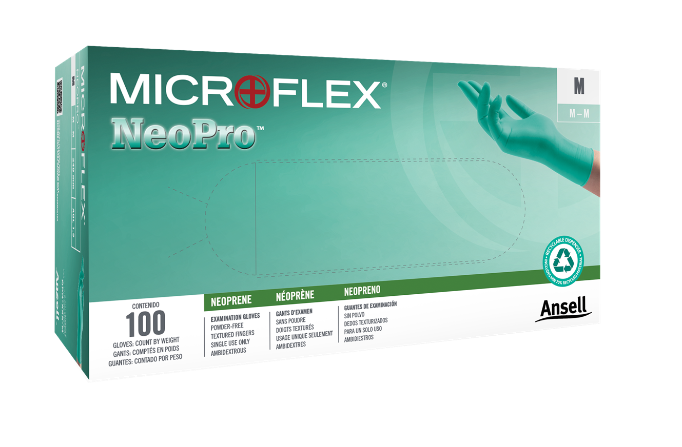 Ansell Microflex Neopro Powder-Free Chloroprene Exam Gloves, 100/Pkg