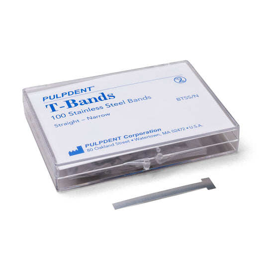 Stainless Bands, T Type, - .002/.05mm Thick (Box of 100), Straight - Wide (1/4)