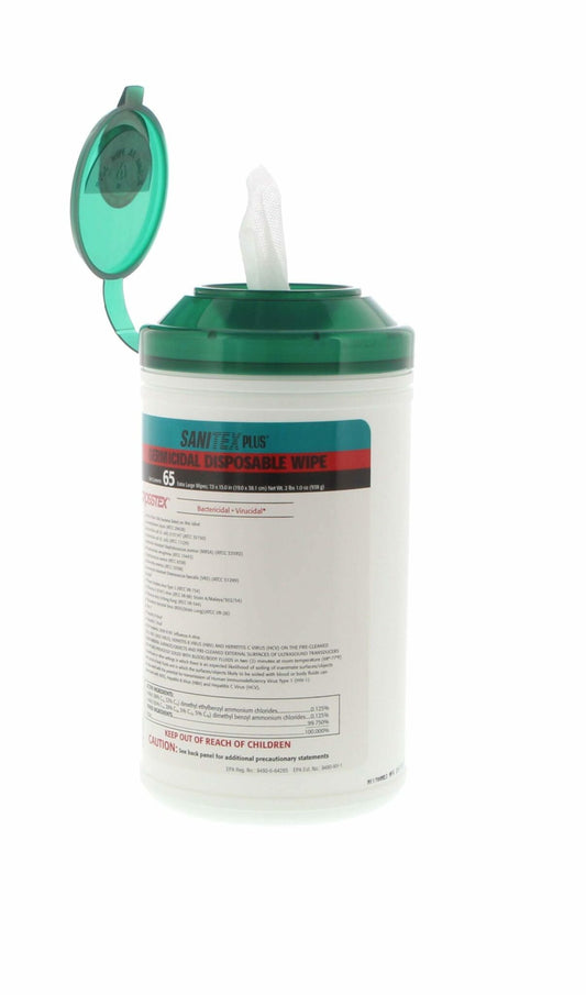 Sanitex Plus Germicidal Disposable Wipe, Extra Large, 7_" x 15", 65/tub