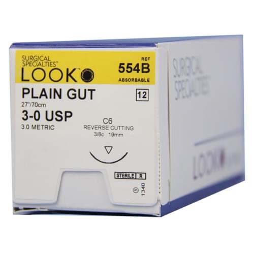 Look Plain Gut Absorbable Sutures, 3/0, C6, 27", 12/Pkg #554B