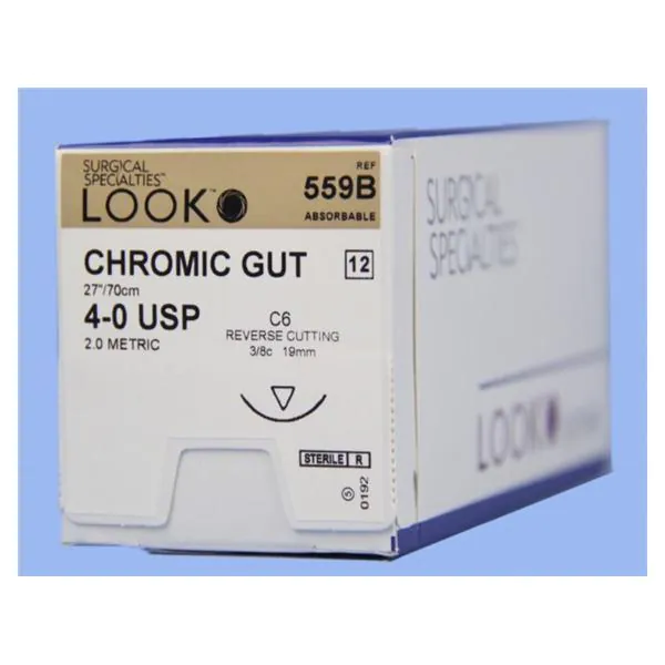 Suture 4/0 Chromic Gut Suture, 27"/70cm, C6, 18mm 3/8 Circle, 12/bx