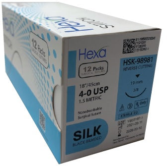 Sutures, SILK, Size 3/0, Needle 15mm, Length 18", 12/box