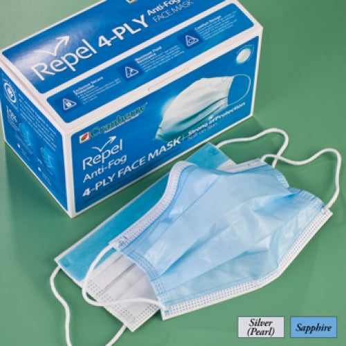 Repel Anti-Fog 4-Ply Face Mask, Sapphire, 50/Box