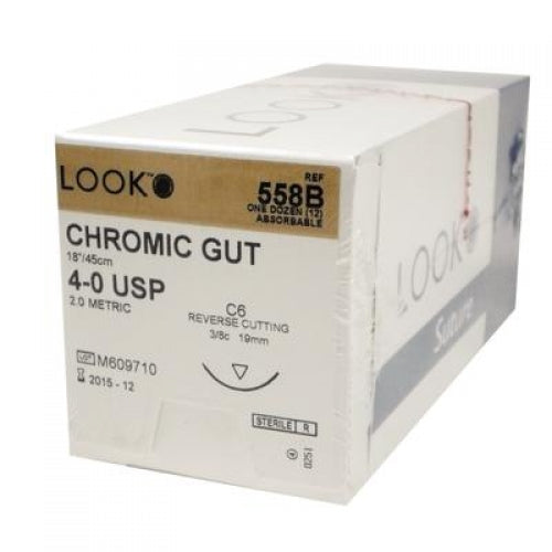 Look Chromic Gut Sutures, 4-0, C6, 18", 12/Pkg #558B