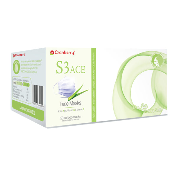 S3 Ace Face Masks, White, 50/Box
