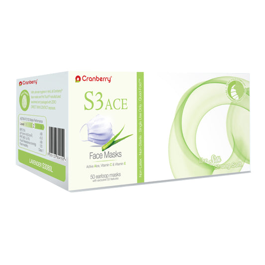 S3 Ace Face Masks, White, 50/Box