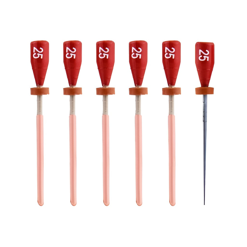 One HT Reciprocal File Gutta Percha Core Carrier Obturators - 5 x Primary #25 (Red) Obturators + 1 x verifier