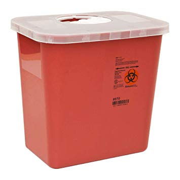 Sharps Container, 2 Gal, Red, Rotor Opening Lid