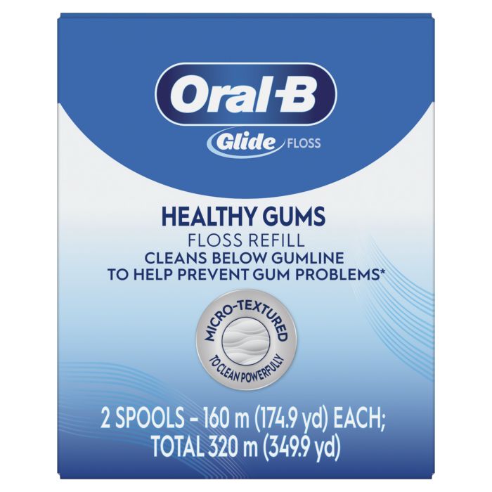 Oral-B Glide Healthy Gums Floss Refill, 160m Spool, Unflavored, 2/bx