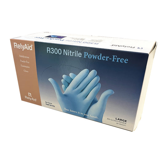 RelyAid R300 Nitrile Exam Gloves, Powder-Free, Blue - X-Small - 300/Box