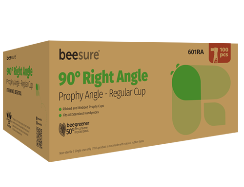 BeeSure BE601RA 90 degree right angle prophy angles with regular white cups, 100 per box