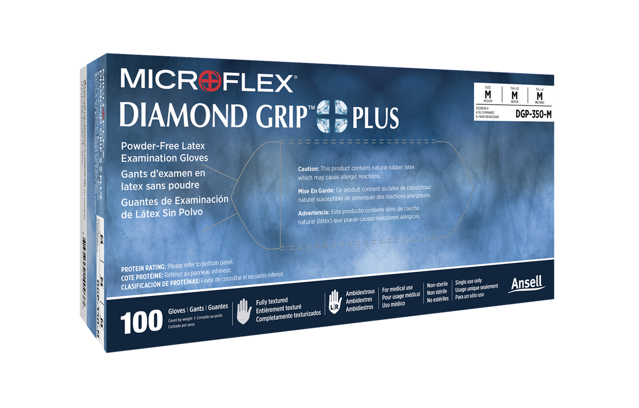 Microflex Diamond Grip Plus Powder-Free Latex Exam Gloves 100/box