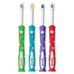 GUM Monsterz Kids’ Toothbrush w/Suction Cup, Ages 2+, Assorted Colors, 1 dozen