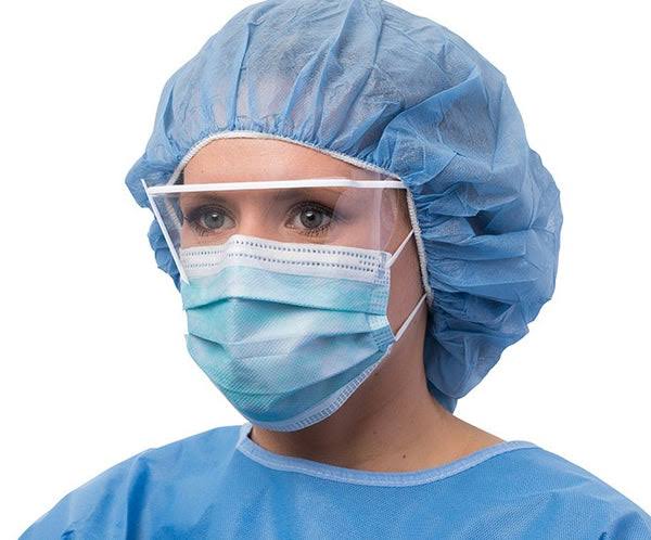 iSmile Level 3 Anti-Fog Earloop Face Mask with Eye Shield, 25/Box - Blue