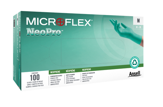 Ansell Microflex Neopro Powder-Free Chloroprene Exam Gloves, 100/Pkg