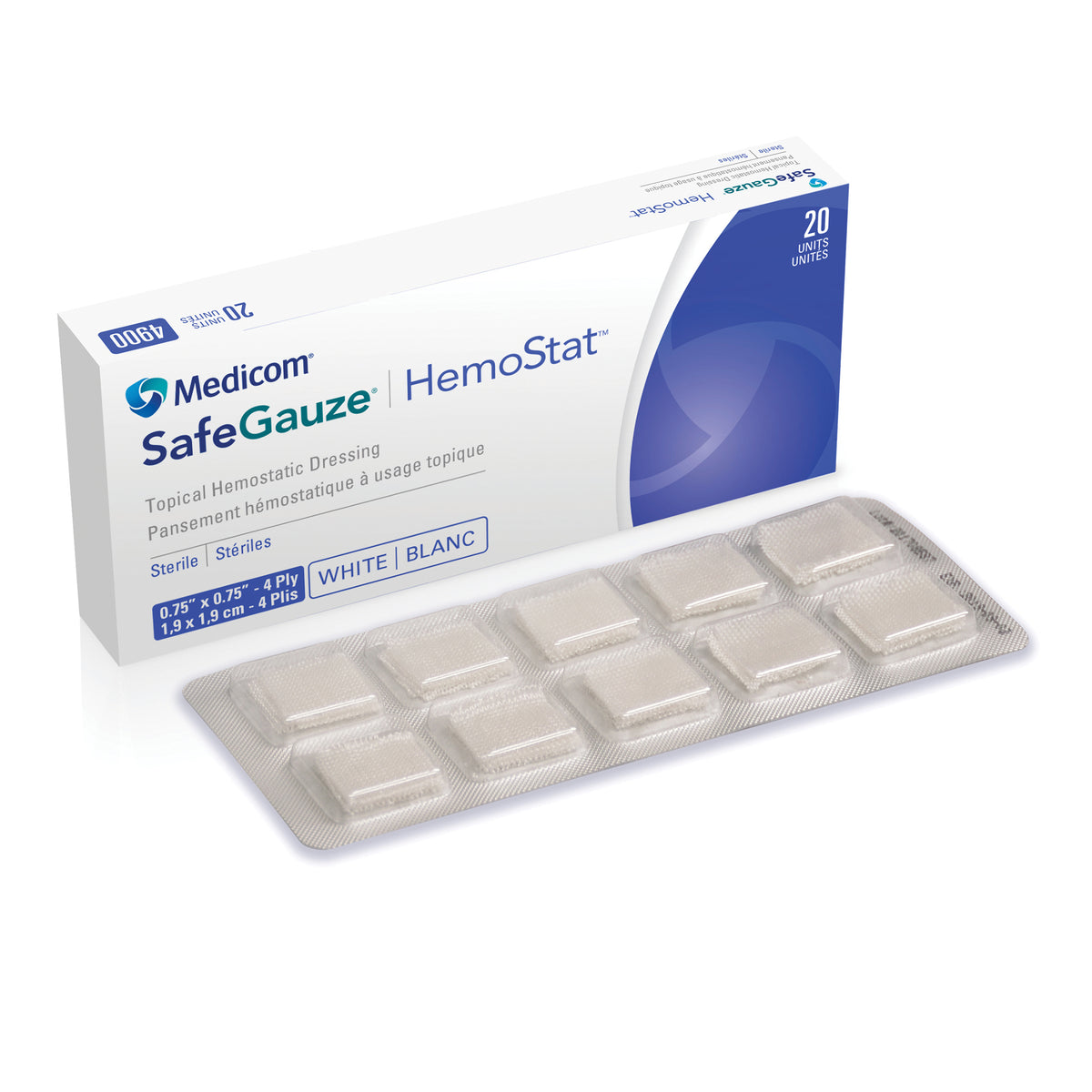 HemoStat Topical Hemostatic Dressing, Sterile, 4 ply, 2 sponges/blister pk, 20 blister pk/bx