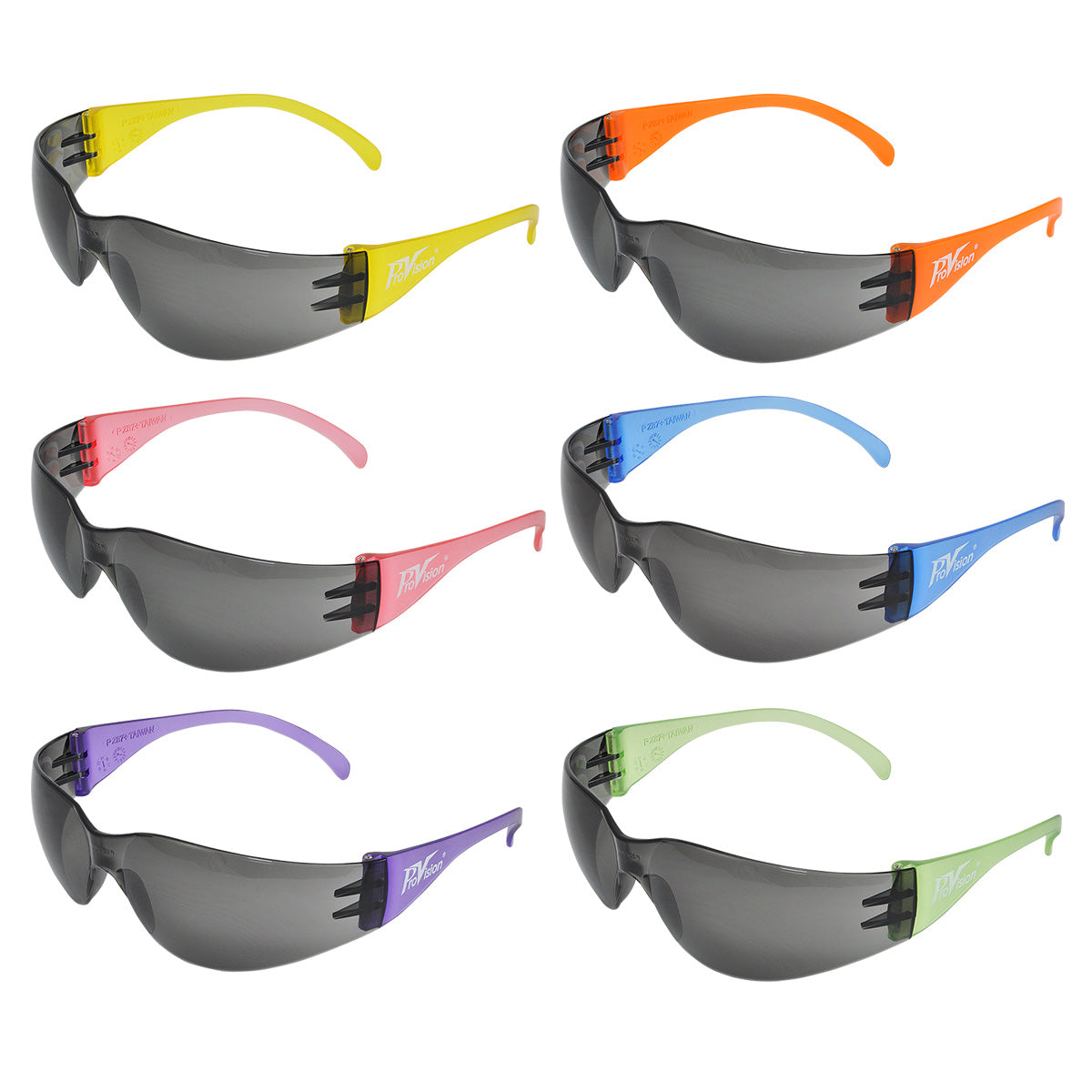 ProVision Rainbow (PEDO) 12-Pack (2 of each color) - Blue, Orange, green, Purple, Yellow and Pink Frame -Grey Lens