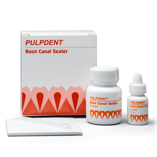 Root Canal Sealer - Pulpdent, KIT: 15 gm Powder, 7.5 mL Liquid, Mixing Pad, Scoop