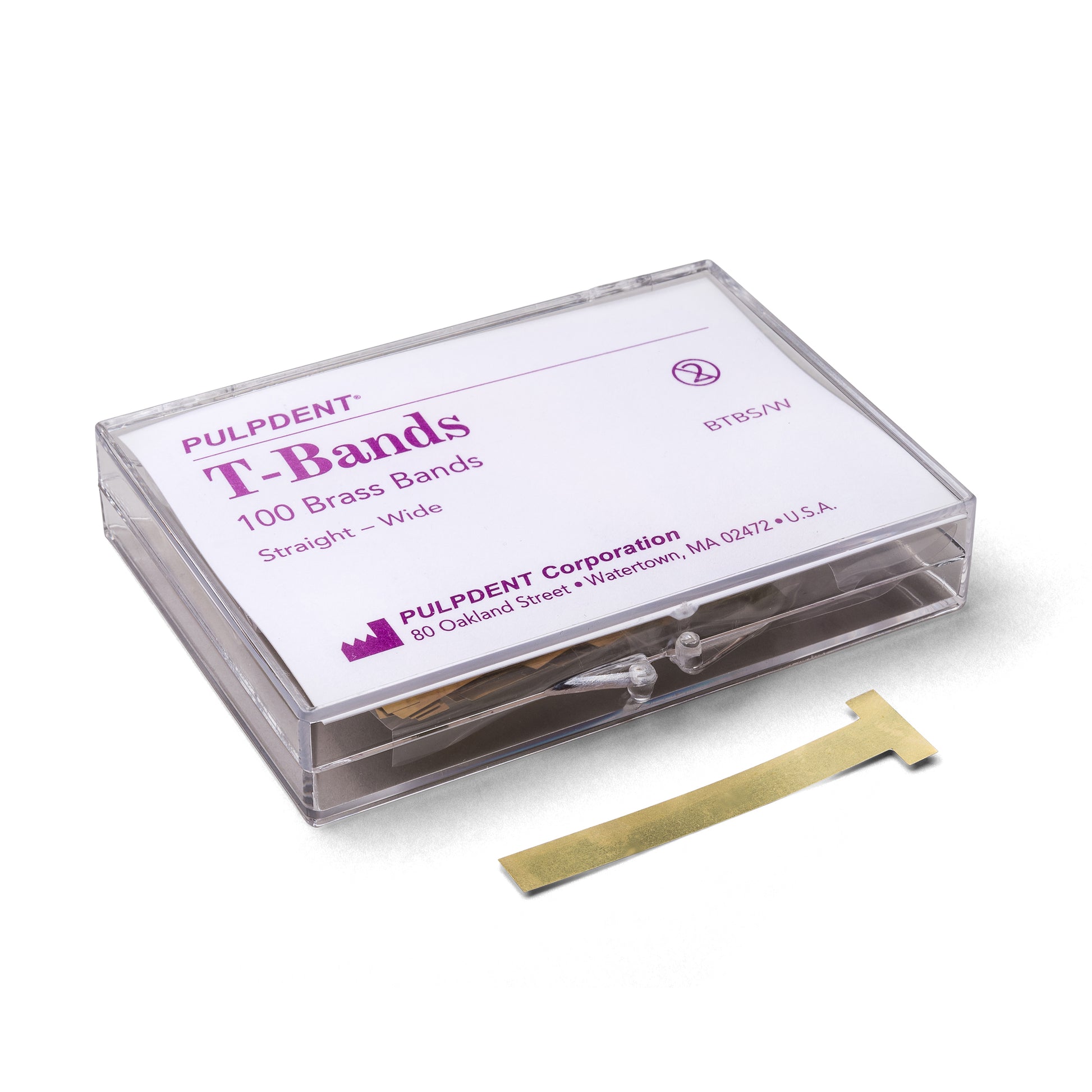 Brass Bands, T Type, - .002/.05mm Thick (Box of 100), Straight - Wide (1/4)