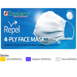 Repel 4-Ply Face Mask, High Fluid Resistant, Sapphire, 50/Box