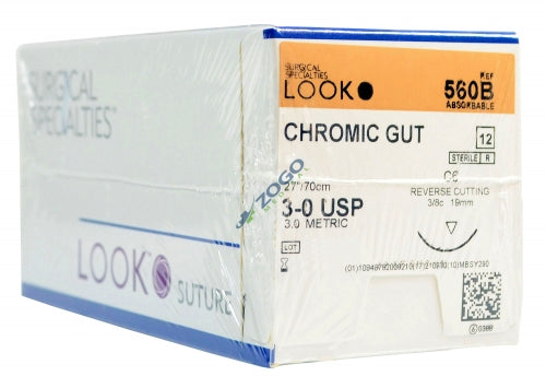 Look Chromic Gut Sutures, 3-0, C6, 27", 12/Pkg #560B