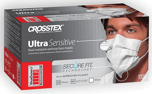Ultra Sensitive Earloop Face Mask, Level 3, White, 50/bx