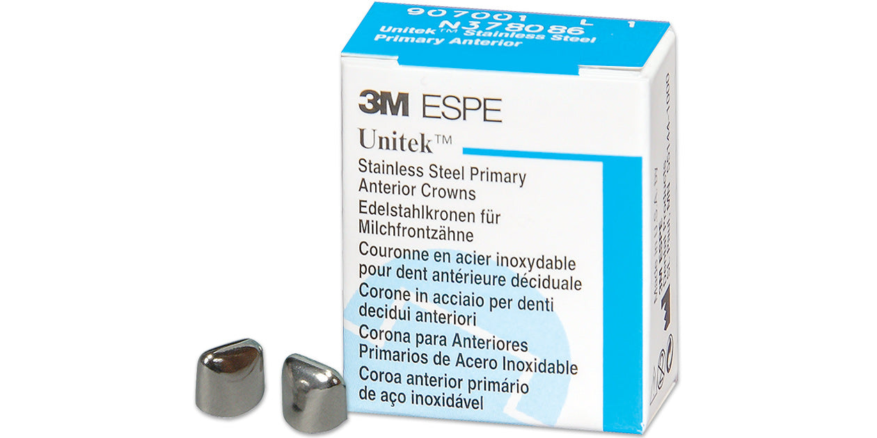 3M Unitek Primary Stainless Steel Crowns, 3-U/L L Central Primary Anterior Unitek Crown, 5/bx